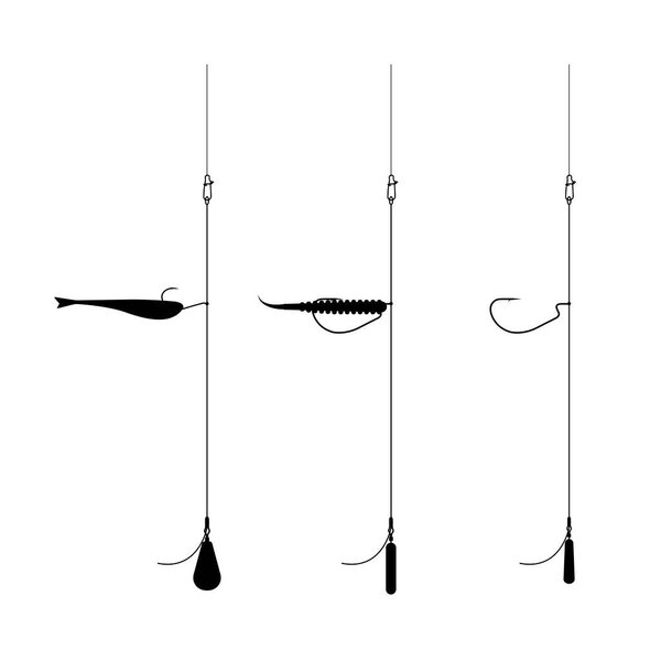 Variant of spaced fishing rig drop shot, flat vector illustration.