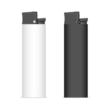 Photorealistic black and white lighters without fire. Front view, 3D vector illustration.