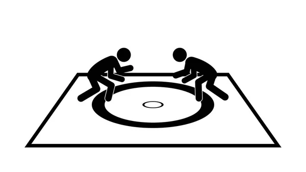 Stick Figures Wrestlers Rack Carpet Flat Vector Illustration — Stok Vektör