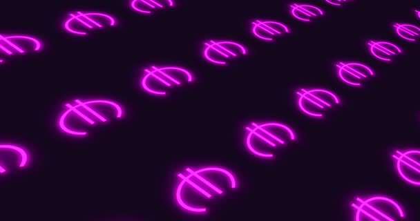 Bewegende Leuchtende Währungssymbole Auf Dunklem Hintergrund Animation — Stockvideo