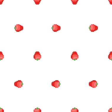 Çilek pikseli sanat desenleri pürüzsüz. 8 bit Kırmızı Böğürtlen pikselli arkaplan. 