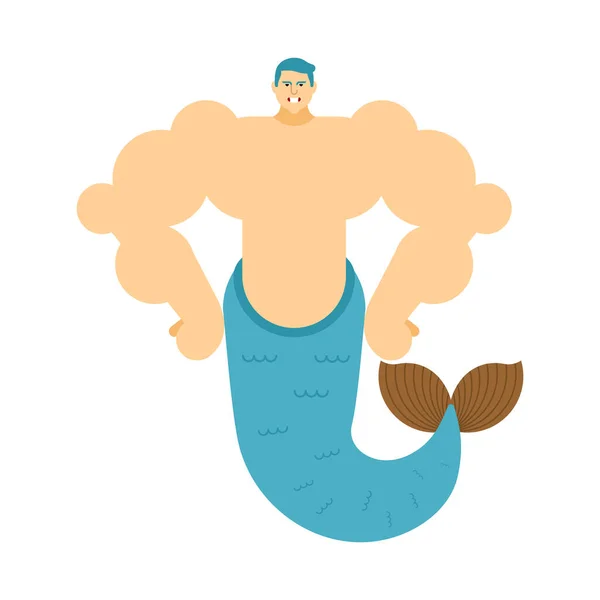 Hombre Sirena Aislado Brutal Habitante Submarino Ilustración Vectorial — Vector de stock