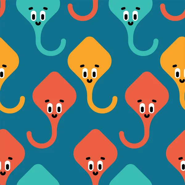 Cute Stingray Pattern Seamless Cartoon Sea Animal Background Baby Fabric — Stock Vector