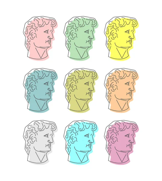 Multicolor David Cabeça Escultura Michelangelo Set Estátua Renascentista Ilustração Vetorial —  Vetores de Stock