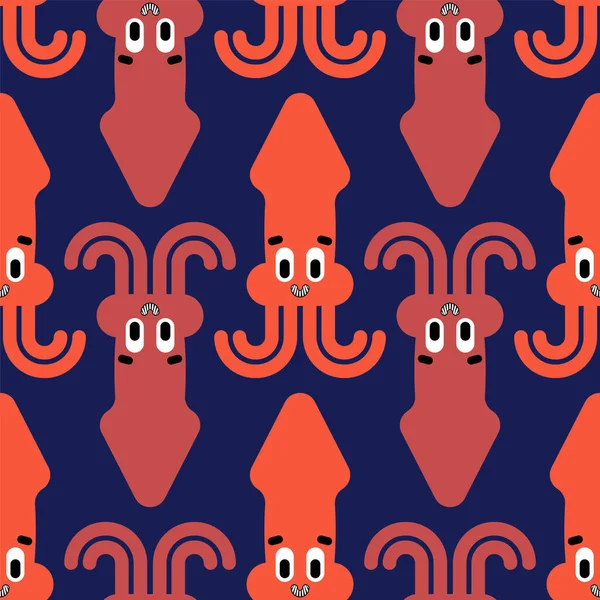 Cute Squid Pattern Seamless Cartoon Calamary Sea Animal Background Baby — Stock Vector