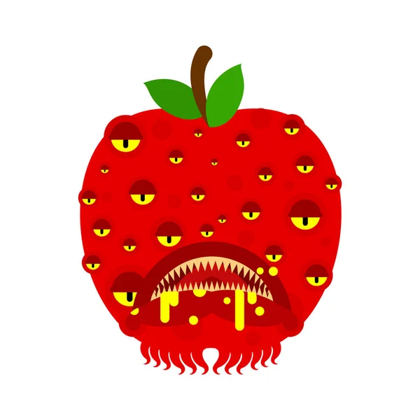 Mutan Gmo Monster Apple Buah Marah Dengan Gigi Vektor Makanan - Stok Vektor