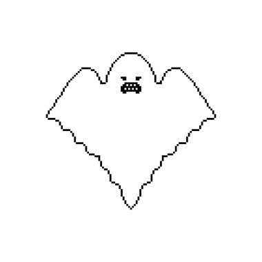 Hayalet pikseli. Ürkütücü karikatür, 8 bit. Cadılar Bayramı için vektör illüstrasyonu