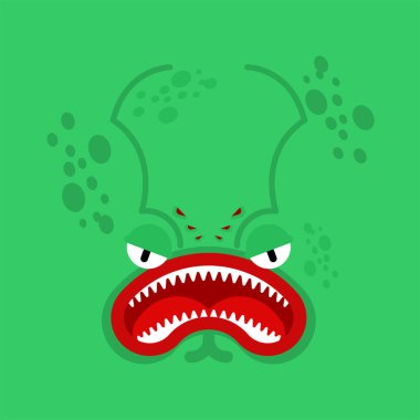 Canavar suratlı. Yeşil canavarın dişleri ve çeneleri