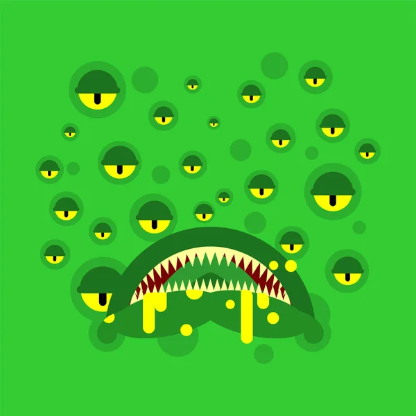 Cara Monstruo Dientes Mandíbulas Monstruos Verdes — Vector de stock