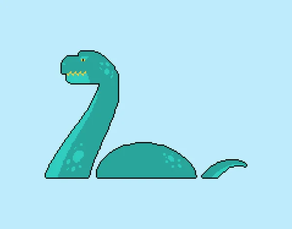 Loch Ness Monstro Pixel Art Pixelizado Nessie Isolado Bit Animal — Vetor de Stock