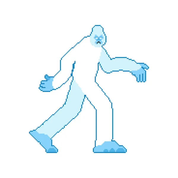 Pixel Art Yéti Bigfoot Pixellisé Isolé Bonhomme Neige Abominable Bits — Image vectorielle