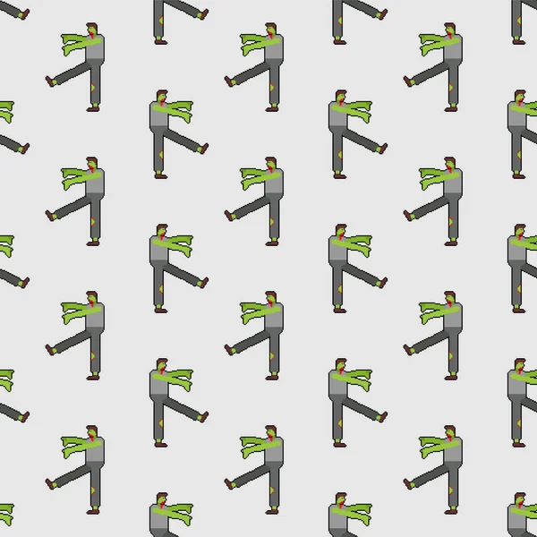 Zombie Pixel Kunst Patroon Naadloos Gepixelde Zombiachtergrond Bit Dode Man — Stockvector