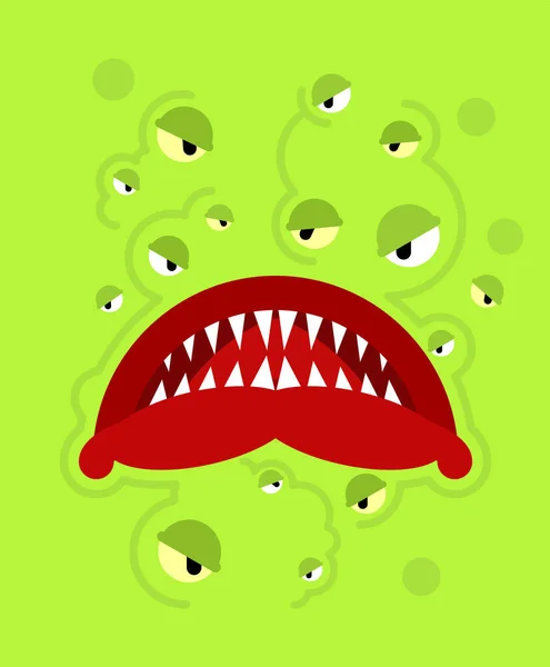 Monstergesicht Zähne Und Kiefer Von Grünem Monstrosit — Stockvektor