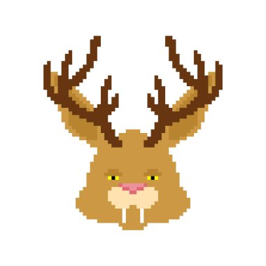 Çakal pikseli sanatı. Boynuzlu tavşan ve efsanevi hayvan boynuzları. 8bit vektör illüstrasyonu