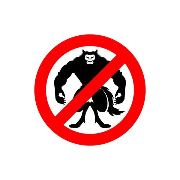 Detén Hombre Lobo Ban Hombre Lobo Monstruo Señal Roja Prohibición — Archivo Imágenes Vectoriales