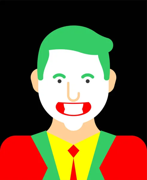 Клоун Красном Костюме Зеленых Волосах Хитрая Ухмылка Злой Клоун Сумасшедший — стоковый вектор