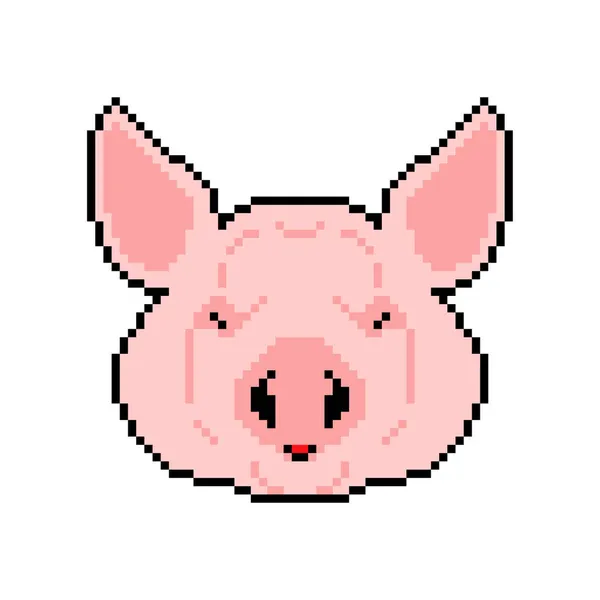 Pig Head Pixel Art Porcellino Pixelato Illustrazione 8Bit — Vettoriale Stock