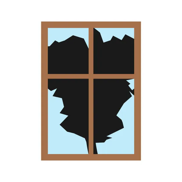 Rozbité Okno Izolováno Okenní Rám Skleněné Střepy Vektorová Ilustrace — Stockový vektor