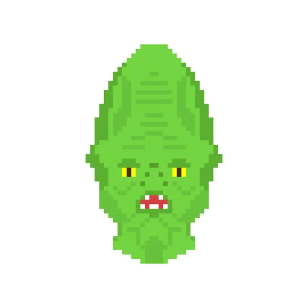 Pixel Art Visage Reptilien Bits Envahisseurs Terrestres Étrangers Pixelisé Théorie — Image vectorielle