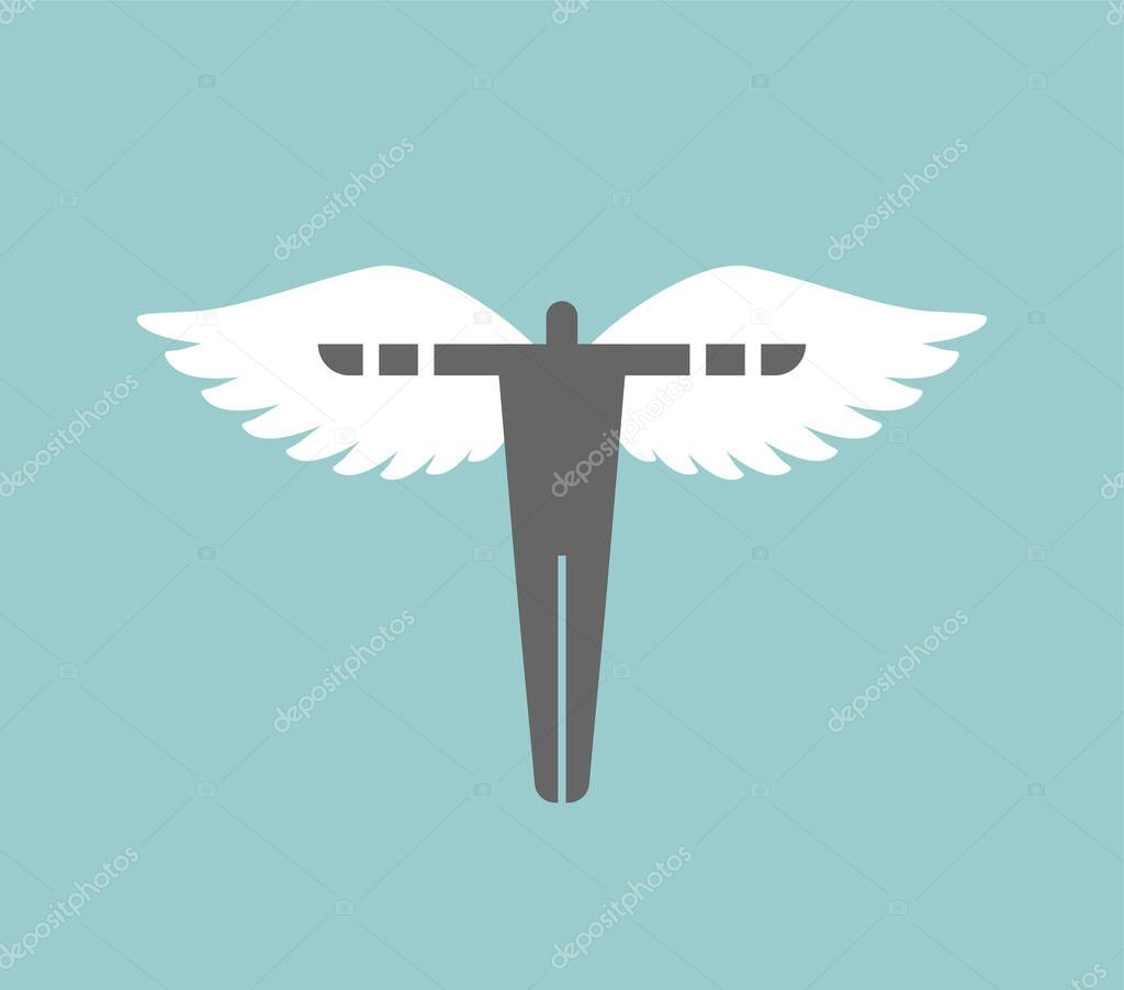 Icarus sign. Man with wings logo. Angel symbol