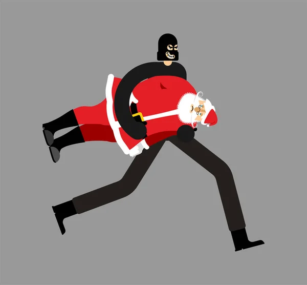 小偷偷走了圣诞老人 盗窃案的祖父罪犯携带 新年取消了 不会有假日的 — 图库矢量图片