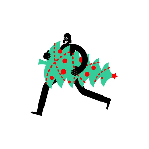 Ladrão Roubou Árvore Natal Roubaram Natal Criminoso Carrega Abeto Ano — Vetor de Stock