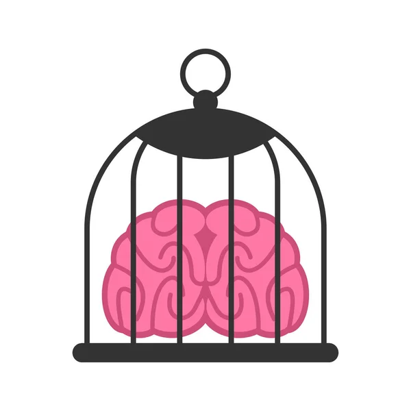 Gehirn Käfig Gehirne Hinter Gittern Vektorillustration — Stockvektor