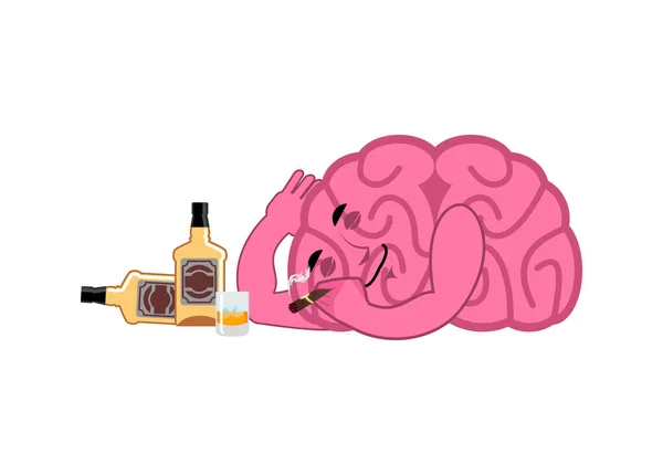 Drunken Brain Asleep Mosie Alcohol Whiskey Bottle Cigar — Stockvektor