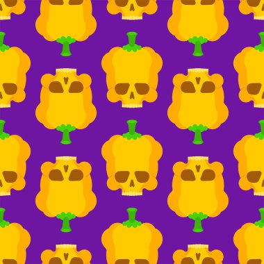 Skull Bell biber desenleri pürüzsüz. Korkunç bir sebze geçmişi var. vektör dokusu