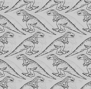 Tyrannosaurus pattern seamless. Dinosaur T-Rex hand drawing background. Vector texture