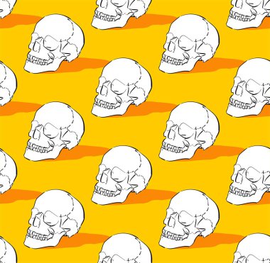 Skull pattern seamless. Hand drawing Skeleton head background. Death texture. Skulls ornament