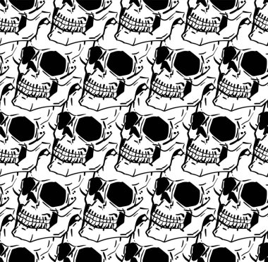 Skull pattern seamless. Hand drawing Skeleton head background. Death texture. Skulls ornament