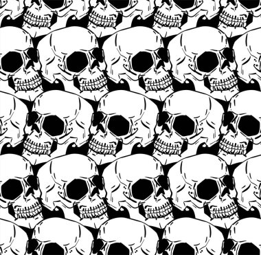 Skull pattern seamless. Hand drawing Skeleton head background. Death texture. Skulls ornament