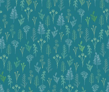 Wildflowers hand drawing pattern seamless. Wild plants background. Field plant texture 