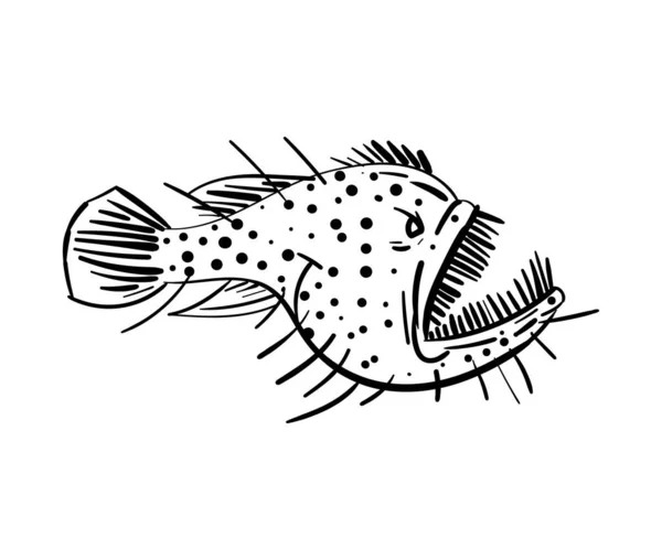 Angler Deep Sea Fish Hand Drawing Vector Illustration — Stockový vektor