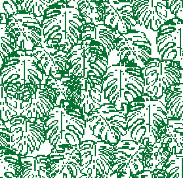 Monstera Pattern Pixel Art Pixelated Palm Leaves Background Bit Tropical — Vettoriale Stock