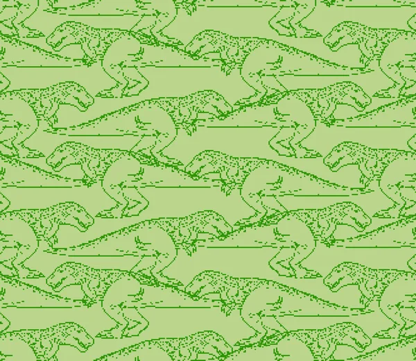 Tyrannosaurus Pixel Art Pattern Seamless Dinosaur Rex Pixelated Background Bit — стоковый вектор