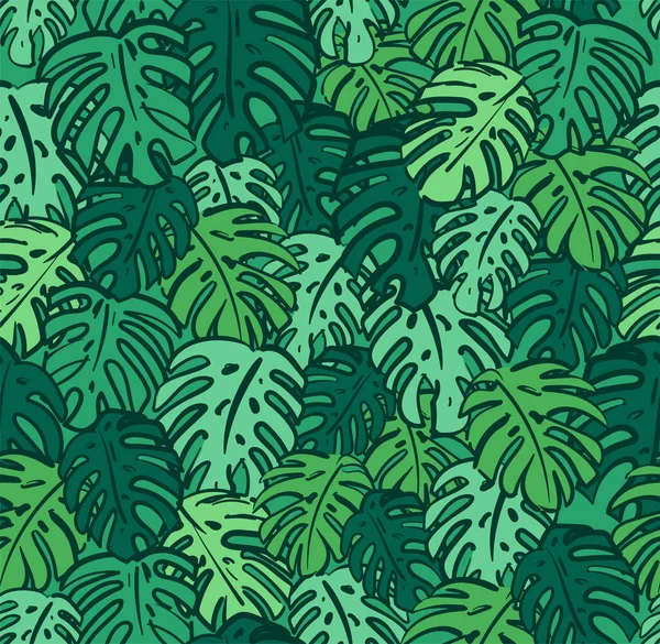 Monstera Pattern Seamless Palm Leaves Background Tropical Texture — Stock Vector