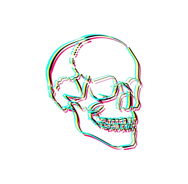 Skull Glitch Isolated Hand Drawing Skeleton Head Vector Illustration — Stockový vektor