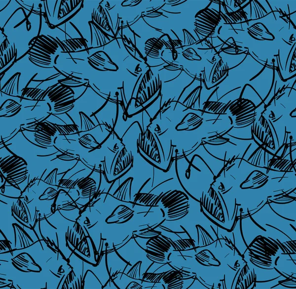 Angler Deep Sea Fish Pattern Seamless Deep Sea Fish Background — Stock Vector