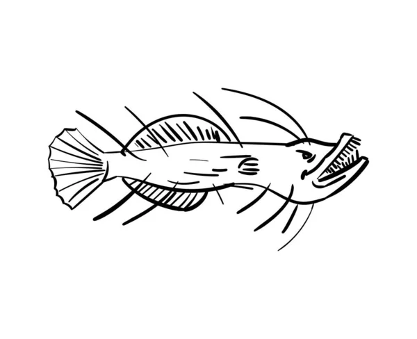 Angler Deep Sea Fish Hand Drawing Vector Illustration — ストックベクタ