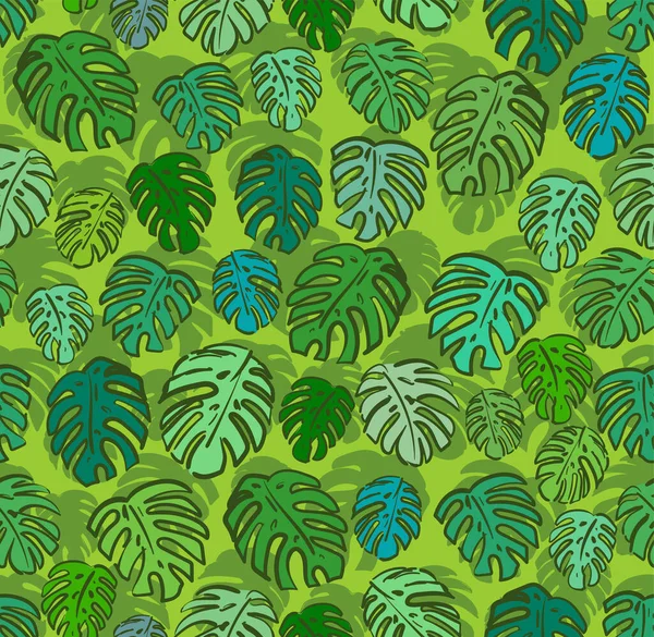 Monstera Pattern Seamless Palm Leaves Background Tropical Texture — Stock Vector