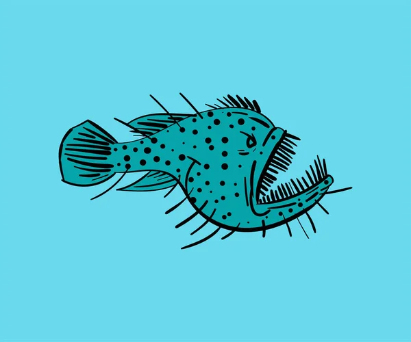 Angler Deep Sea Fish Hand Drawing Vector Illustration —  Vetores de Stock