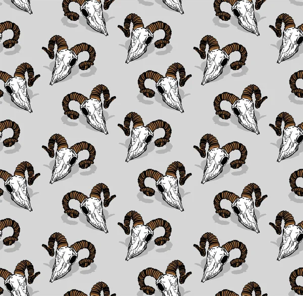 Goat Skull Pattern Seamless Goat Head Skeleton Hand Drawing Background — Stockvektor