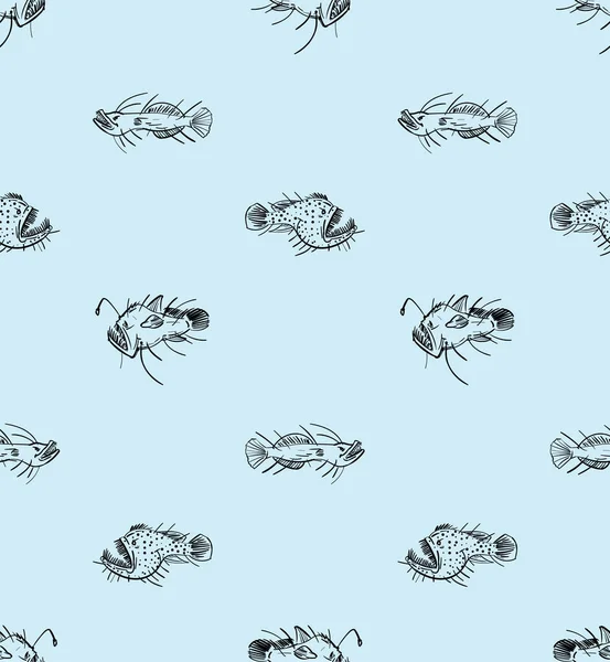 Безшовний Візерунок Глибоководних Риб Рибний Фон Глибоководних — стоковий вектор