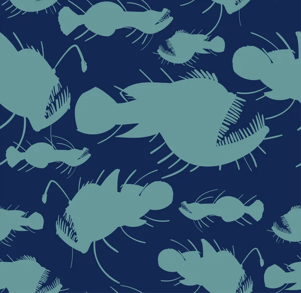 Angler Deep Sea Fish Pattern Seamless Deep Sea Fish Background — Stock vektor
