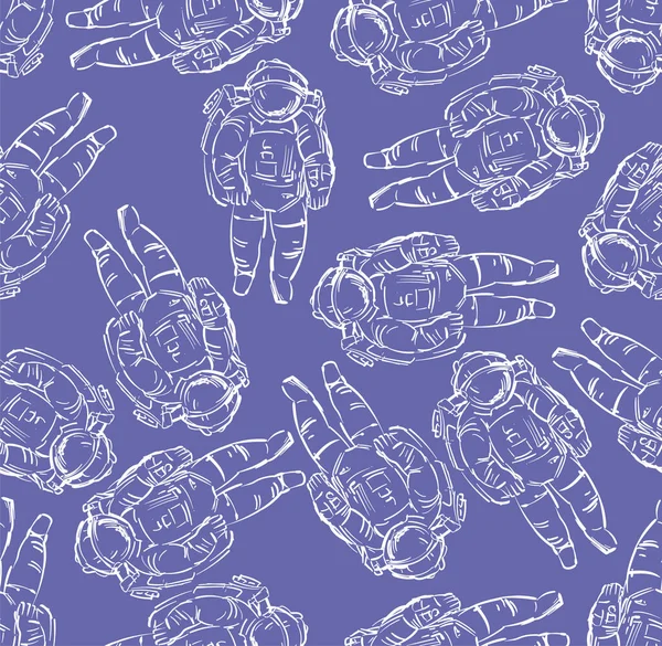 Astronaut Pattern Seamless Hand Drawing Cosmonaut Background Spaceman Vector Texture — Image vectorielle