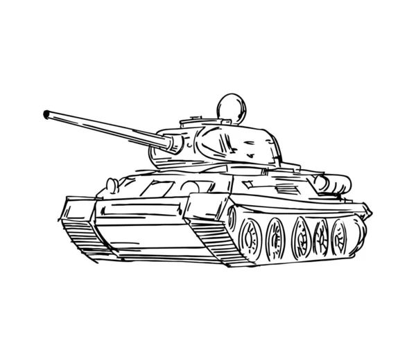 Tank Kézrajz Katonai Tank Vázlat Vektorillusztráció — Stock Vector