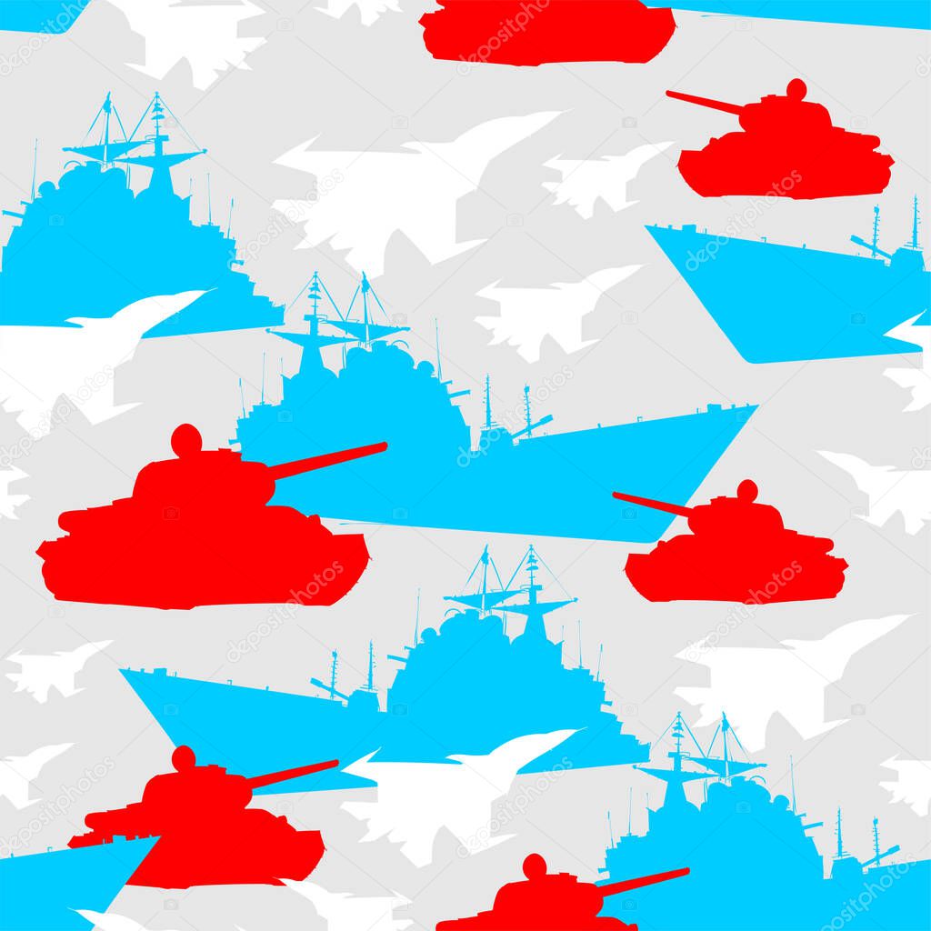 February 23 pattern seamless. Tank and aircraft. Defenders of the Fatherland Day. Background military holiday in Russia.