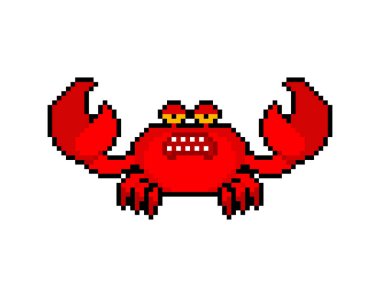 Yengeç pikseli sanatı izole edildi. 8 bit deniz kanseri kırmızısı. pixelated Vektör illüstrasyonu